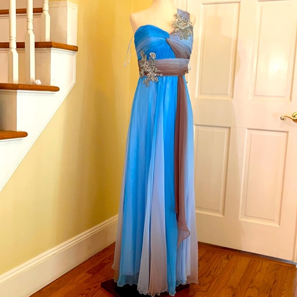 Evenings By Allure Dresses | Gorgeous Blue Brown Evening Gown Sequence Stone | Color: Blue/Tan | Size: 2 | Bptmba's Closet